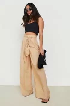Linen Belted Wide Leg Trouser