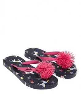 Joules Girls Horse Pom Pom Flip Flop- Navy