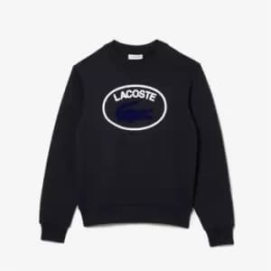 Lacoste Womens Loose Fit Organic Cotton Fleece Sweatshirt Size 10 Navy Blue
