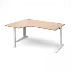 TR10 left hand ergonomic desk 1600mm - white frame and beech top