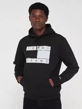 Tommy Jeans Regular Flag Spray Hoodie - Black, Size L, Men