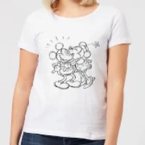 Disney Mickey Mouse Kissing Sketch Womens T-Shirt - White
