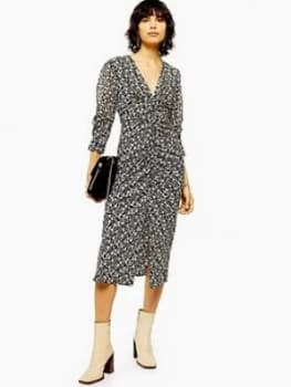 Topshop Floral Midi Dress - Mono, Monochrome, Size 12, Women