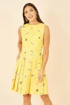 Yellow Swallow Print Skater Dress
