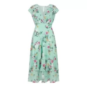 Yumi Mint Green Floral Tier Midi Dress - Green