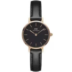 Ladies Daniel Wellington Petite Watch with leather strap and Black dial