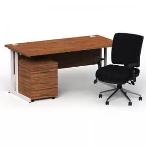 Impulse 1600800 White Cant Desk Walnut 3 Dr Mobile Ped & Chiro