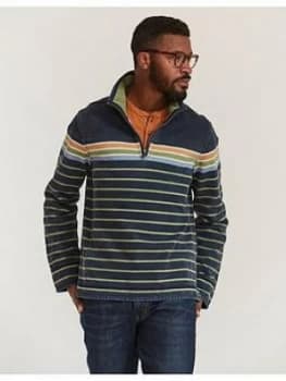 Fatface Airlie Stripe 1/4 Zip Sweat - Blue