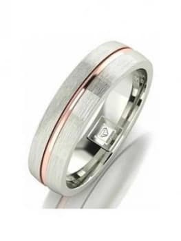 The Love Silver Collection Argentium Silver 5mm Wedding Band with 9ct Gold Stripe, One Colour Size M Men
