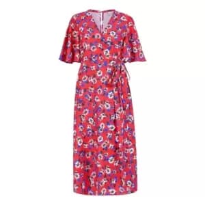 Yumi Red Floral Wrap Dress - Red