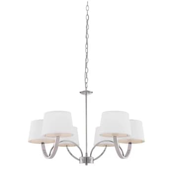 6 Light Multi Arm Ceiling Pendant Chrome, Off White Tc Fabric, E14