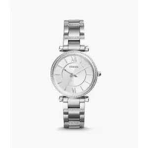 Fossil Womens Carlie Three-Hand Stainless Steel Watch - Silver