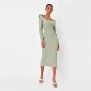 Missguided Off Shoulder Button Detail Midaxi Dress - Green