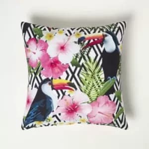 Tropical Toucan Outdoor Cushion 45 x 45cm - Pink & Black - Homescapes