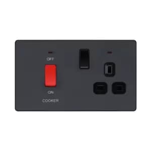 BG Evolve Matt Grey Cooker Control Socket Double Pole Switch With LED Power Indicators - PCDMG70B