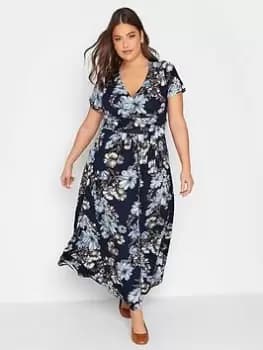 Yours Wrapped Front Floral Tie Dress - Blue Size 18, Women