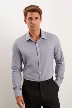 Mens Navy Slim Fit Mini Puppytooth Shirt