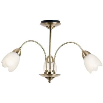 Endon Petal - 3 Light Semi Flush Multi Arm Ceiling Light Antique Brass, Opal Glass, E14
