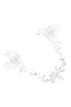 Bridal Silver Floral And Pearl Double Hair Comb