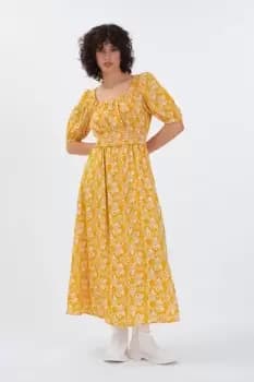 Frederika Organic Linen Midi Dress, Retro Floral / 12