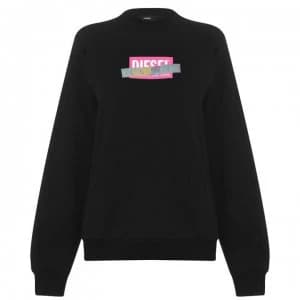 Diesel Logo Asymmetrical Crew Sweatshirt - Black 9XX