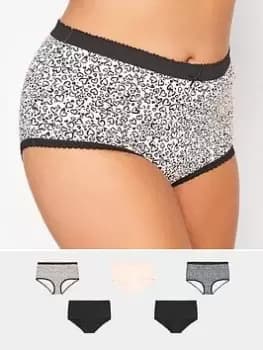 Yours 5pk Animal Mini Heart Full Briefs Black, Size 34-36, Women