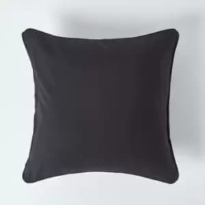 Cotton Plain Black Cushion Cover, 45 x 45cm - Black - Homescapes