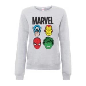 Marvel Comics Main Character Faces Womens Grey Sweatshirt - L - Grey