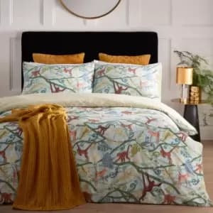 Furn. Monkey Forest Green Reversible Duvet Cover and Pillowcase Set Green