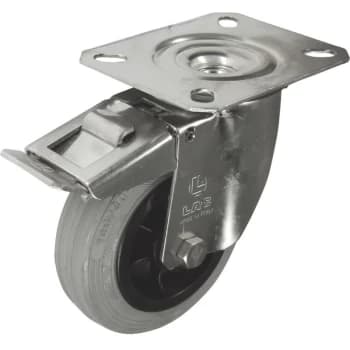 Atlas Workholders - SS Braked Swivel Plate 100MM Grey Rubber Tyre