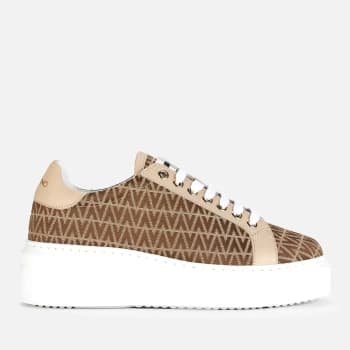Valentino Shoes Womens Fabric Leather Flatform Trainers - Beige - UK 4