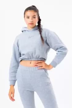 HYPE GREY ELASTICATED WAIST KIDS CROP PULLOVER HOODIE