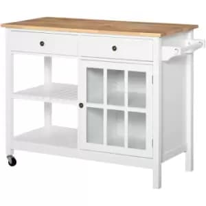 HOMCOM Kitchen Island on Wheels Utility Cart with Towel Rack, 2 Drawers, White - White