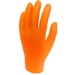 Disposable Gloves, Orange, Nitrile, Textured, Size 10, Pk-100