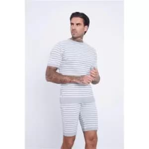 I Saw It First Grey Knitted Striped T-Shirt & Short Set - Grey