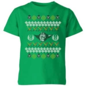 Star Wars Yoda Knit Kids Christmas T-Shirt - Kelly Green - 11-12 Years