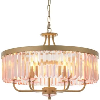 Merano Ascoli 6 Light Ceiling Pendant Champagne Paint & Rose Pink Cut Glass
