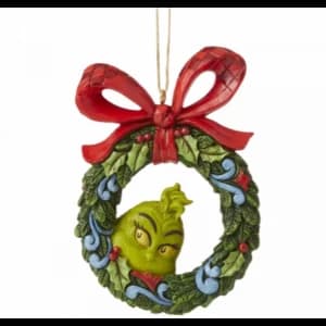 Grinch Peeking Through Wreath Hanging Ornament By Jim Shore