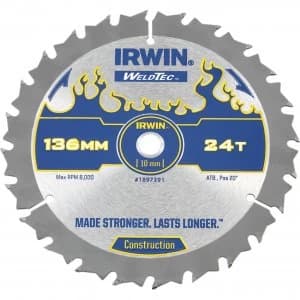 Irwin Weldtec Construction Saw Blade 136mm 24T 10mm
