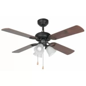 Lisboa 3 Light Small Ceiling Fan Wood, Dark Brown with Light, E27