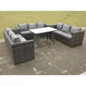Fimous 9 Seater Outdoor Rattan Lounge Sofa Complete Set with Oblong Dining Table