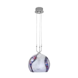Luna Designer Glass Dome Pendant Light Polished Chrome - Kiss Silver Pattern, 2x E27,GU10