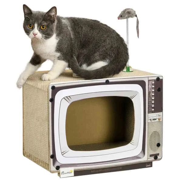 PawHut TV-Shaped Cardboard Cat House w/ Scratcher, Catnip