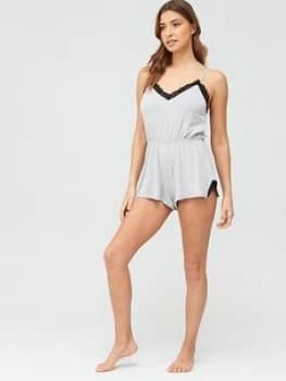 Pour Moi Sofa Loves Lace Secret Support Playsuit - Grey Marl, Size 16, Women