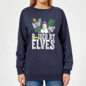 Elf Raised By Elves Womens Christmas Sweatshirt - Navy - L