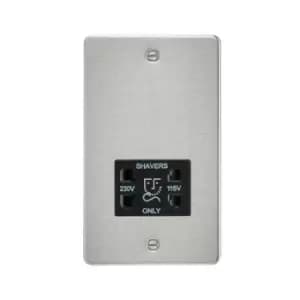 Flat Plate 115/230V dual voltage shaver socket - brushed chrome with Black insert - Knightsbridge