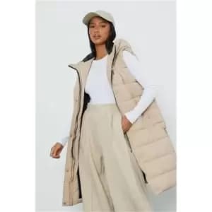 I Saw It First Stone Petite Longline Padded Hooded Gilet - Brown