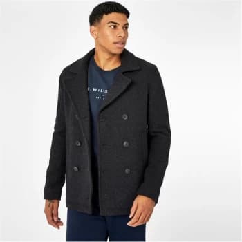 Jack Wills Bickmor Wool Blend Pea Coat - Charcoal
