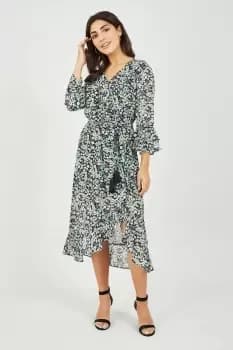 Black Recycled Vintage Meadow Floral Print Chiffon Midi Wrap