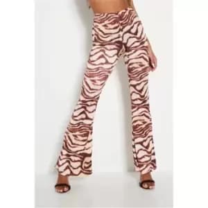 I Saw It First Brown Petite Animal Print Slinky Flare Trousers - Brown